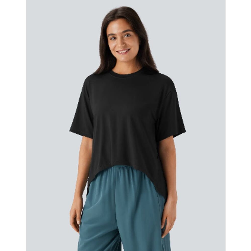 Halara Top, Small, Loose Fit Short Sleeve High Low Asymmetric Hem Casual Shirt